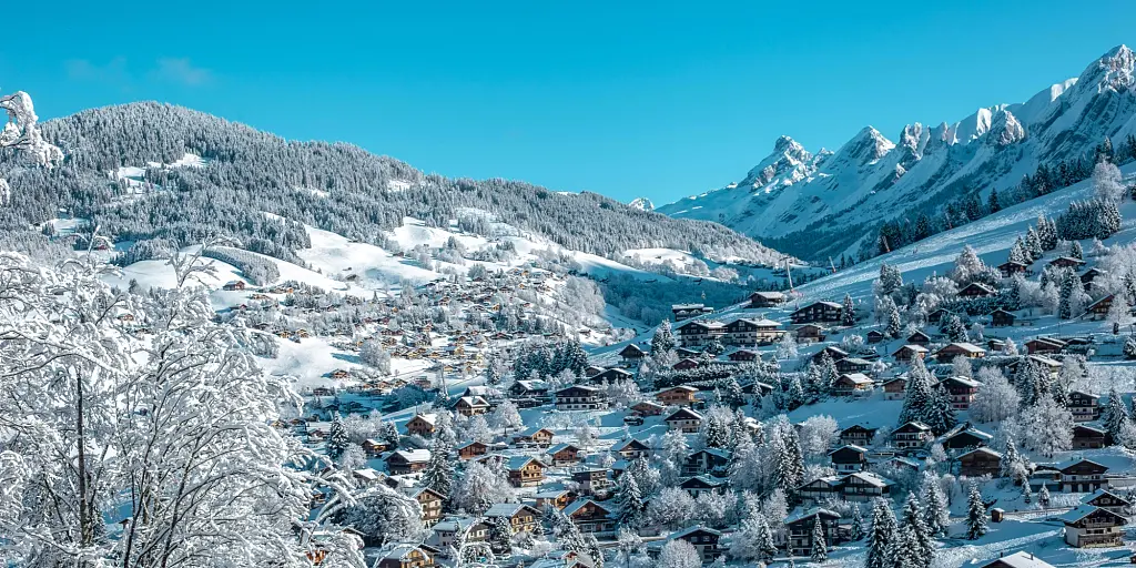 Chalets covered in snow in La Clusaz