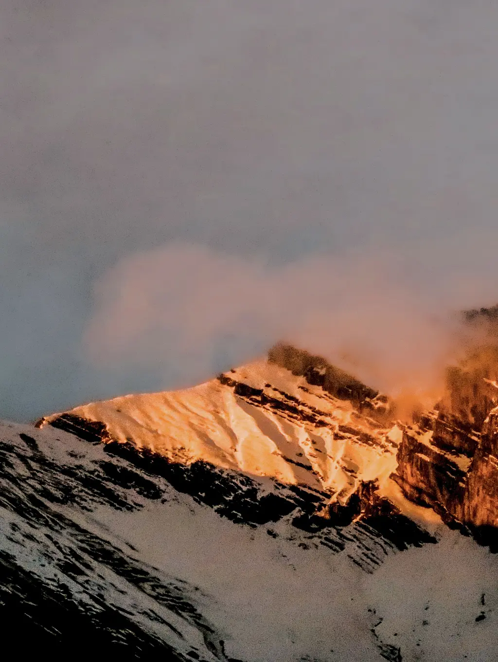 Le Grand Bornand Sunset on snowy mountain