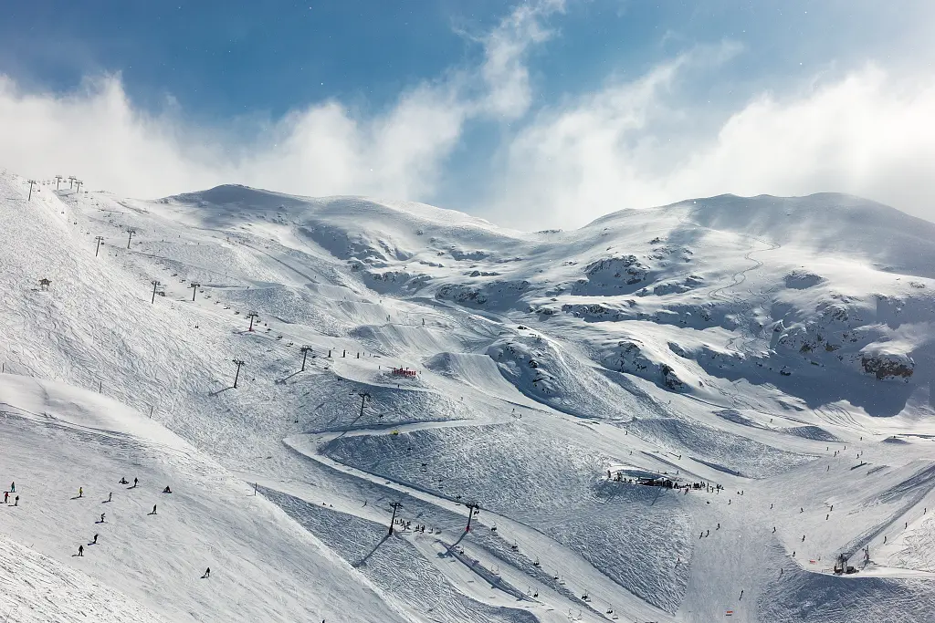 Ski slope panorama from above in Les Deux Alpes