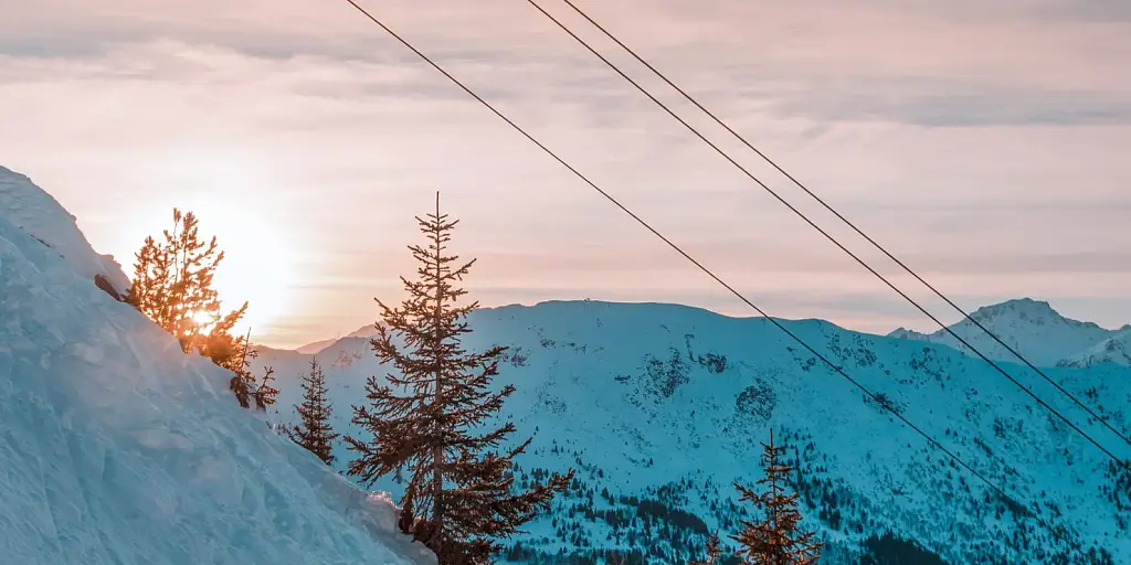 Sunset over Meribel ski lift